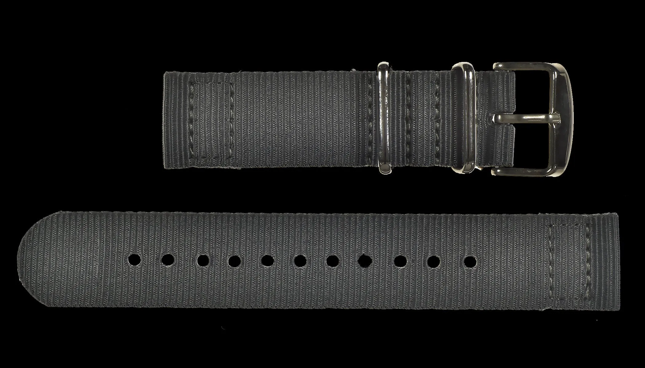 2 Piece 22mm Grey NATO Military Watch Strap in Ballistic Nylon with Stainless Steel Fasteners