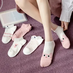 5-Pairs: Pink Kitty Crew Socks