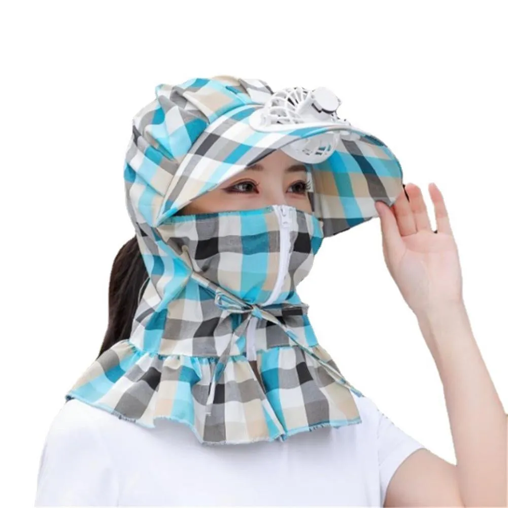 Anti-UV Dust Protect Long Wrap Hat with Fan