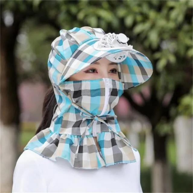 Anti-UV Dust Protect Long Wrap Hat with Fan