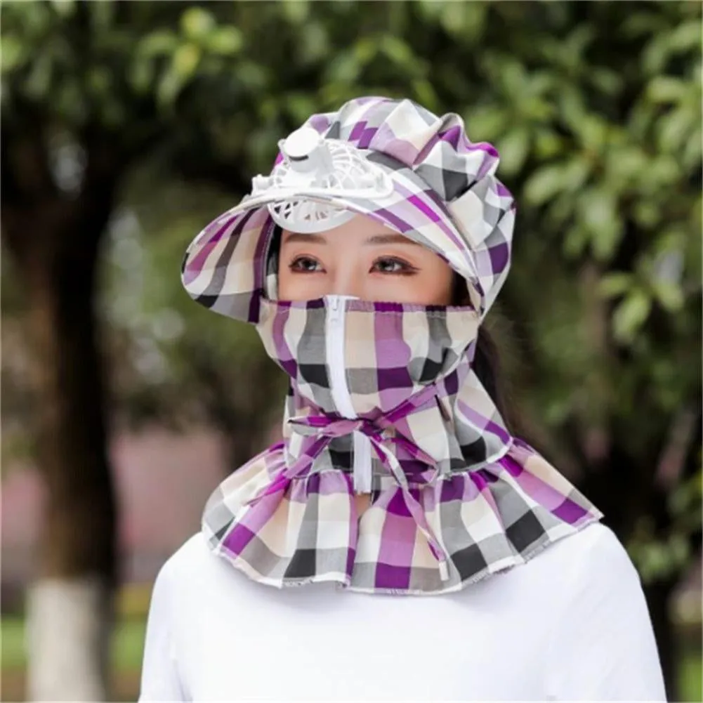 Anti-UV Dust Protect Long Wrap Hat with Fan