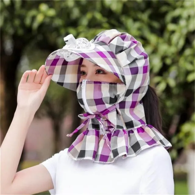 Anti-UV Dust Protect Long Wrap Hat with Fan