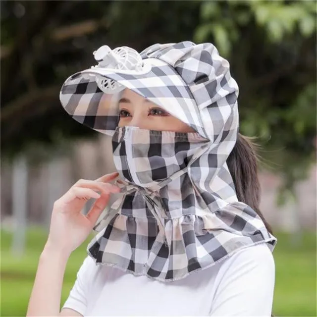 Anti-UV Dust Protect Long Wrap Hat with Fan