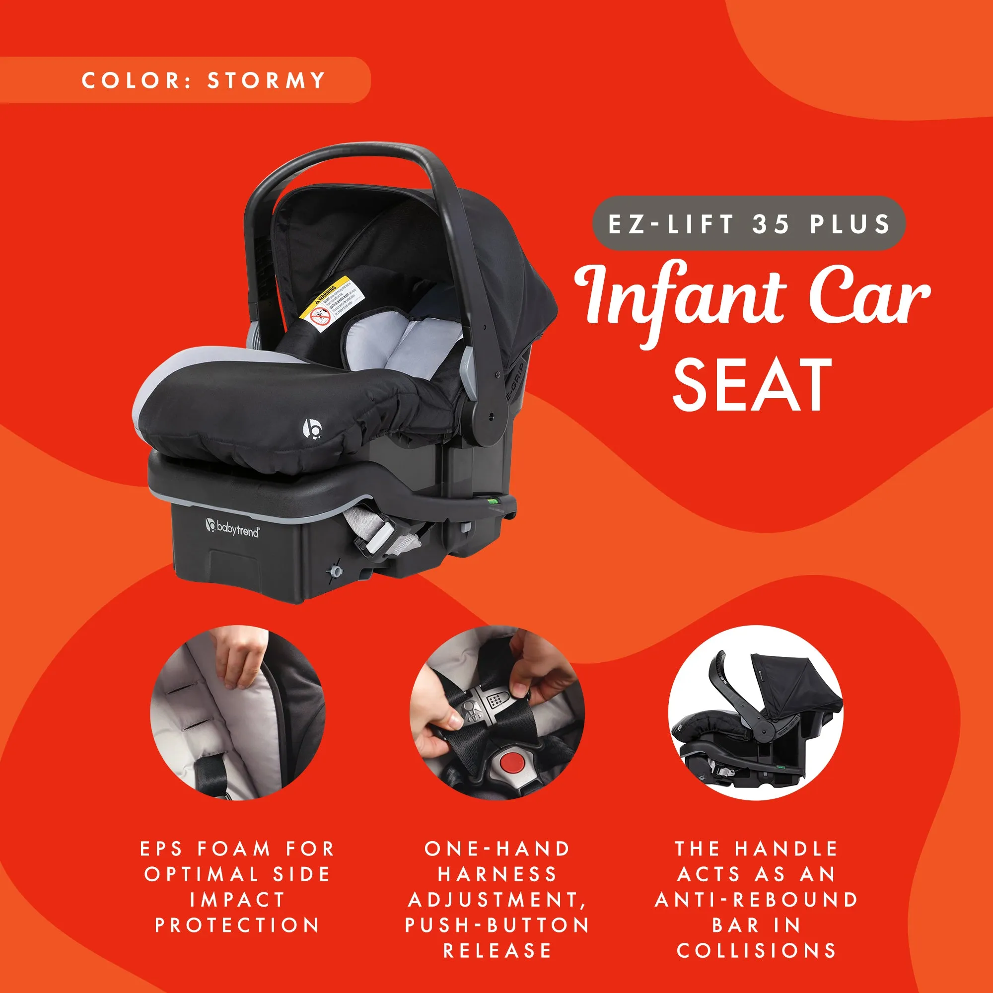 Baby Trend EZ-Lift Plus Lightweight Infant Car Seat, Cozy Cover & Base, Stormy