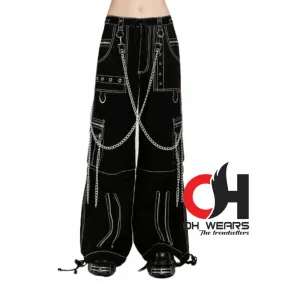 Black Wide Baggy Electro Rave Punk Rock Gothic Chain Pants