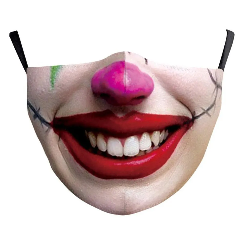 Funny Skull Horror Clown Jack Mouth Cosplay Women's Men Masks Adult Face Protection Dustproof Cycling Breathable Halloween Mask