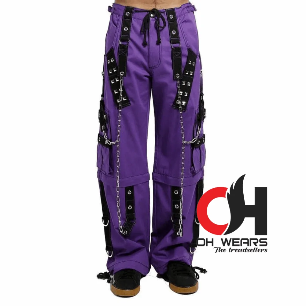 Men Purple Electro Bondage Punk Rave Pants