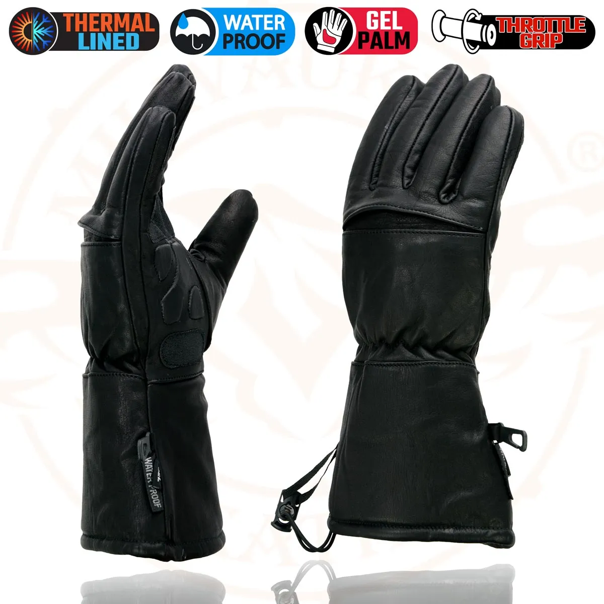 Milwaukee Leather Men's Black Gauntlet Motorcycle Hand Gloves-Black