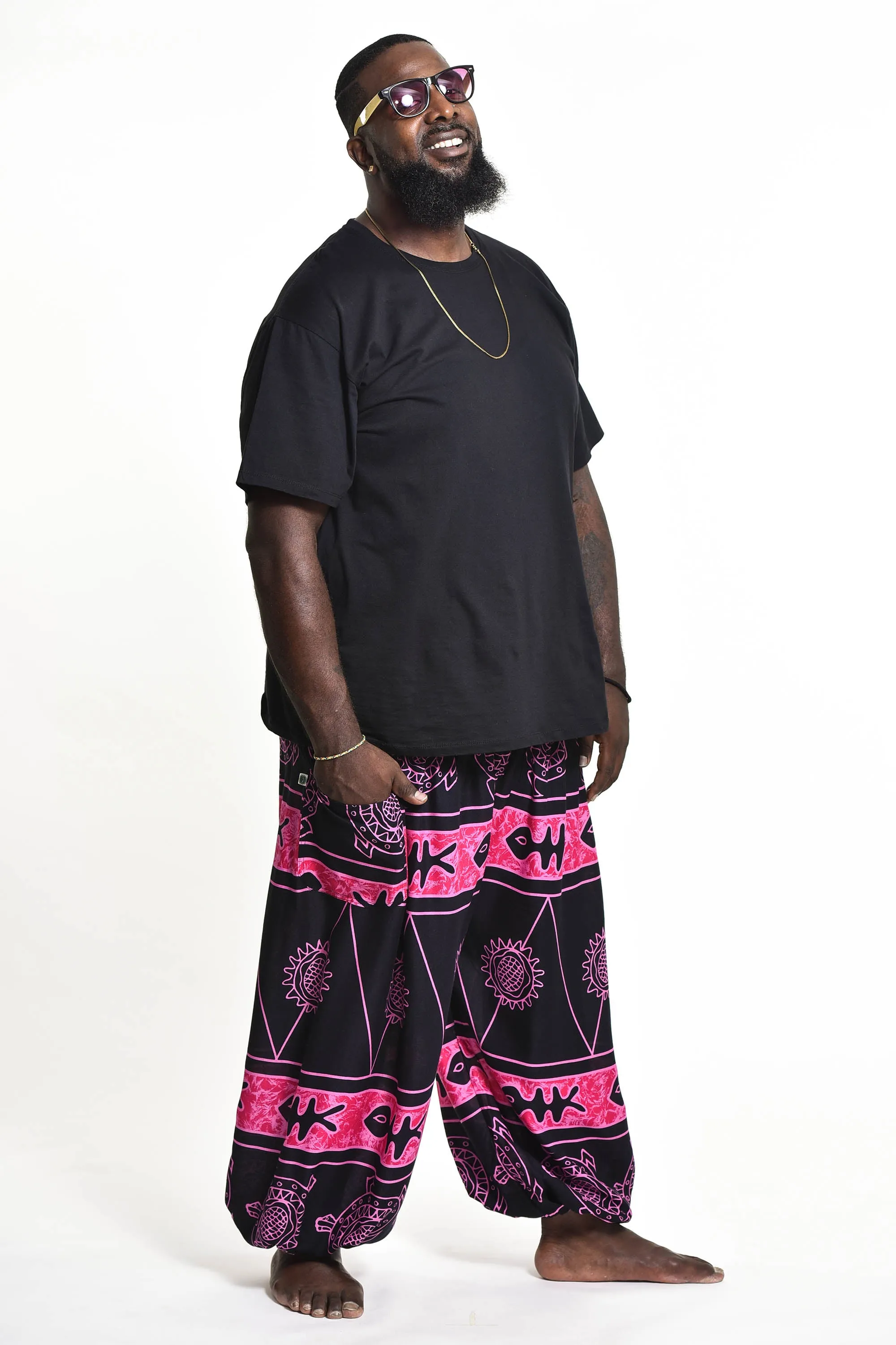 Plus Size Unisex Turtle Print Harem Pants in Pink