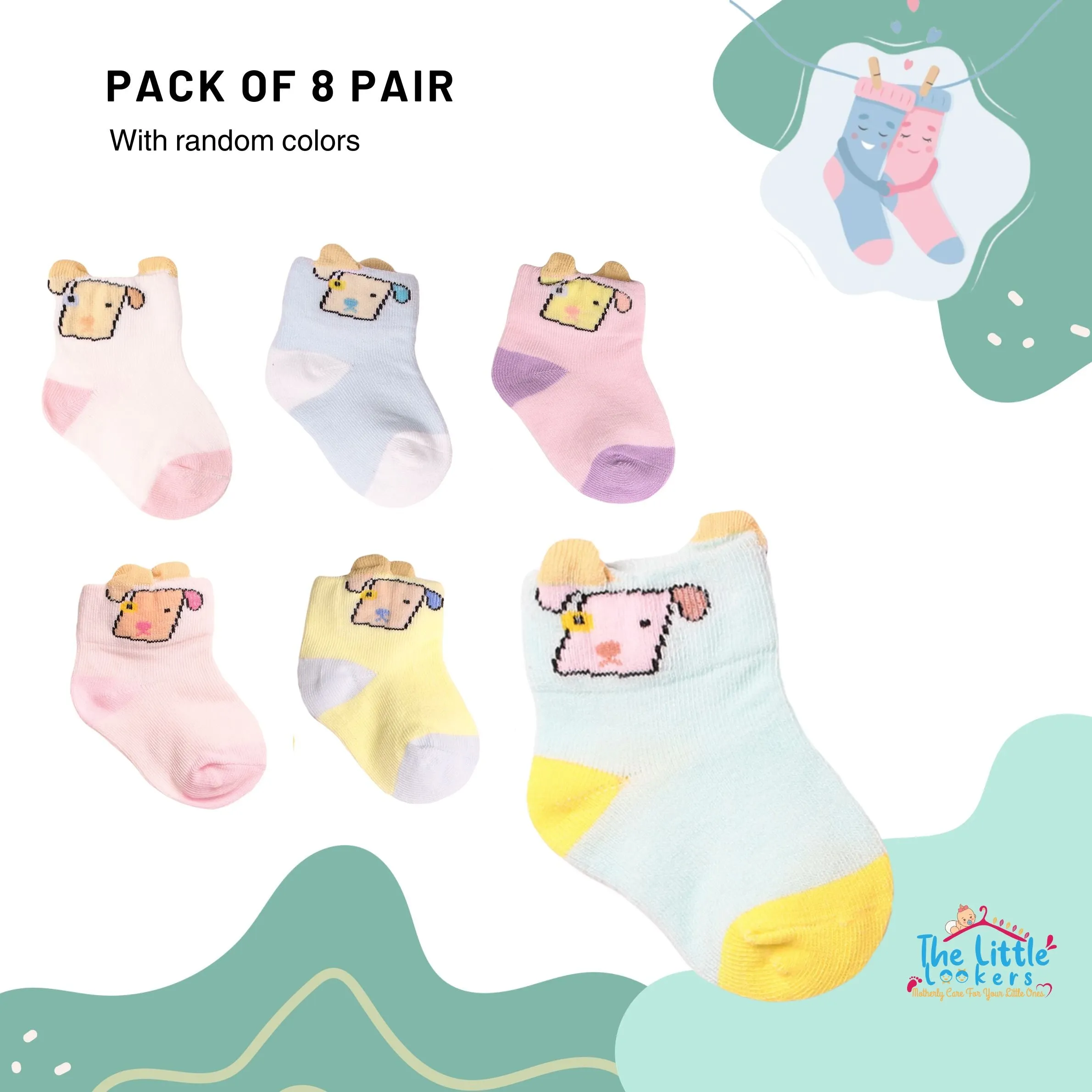 THE LITTLE LOOKERS Cute & Colorful Cotton Baby Socks Set for Baby Boys & Baby Girls ( Teddy )