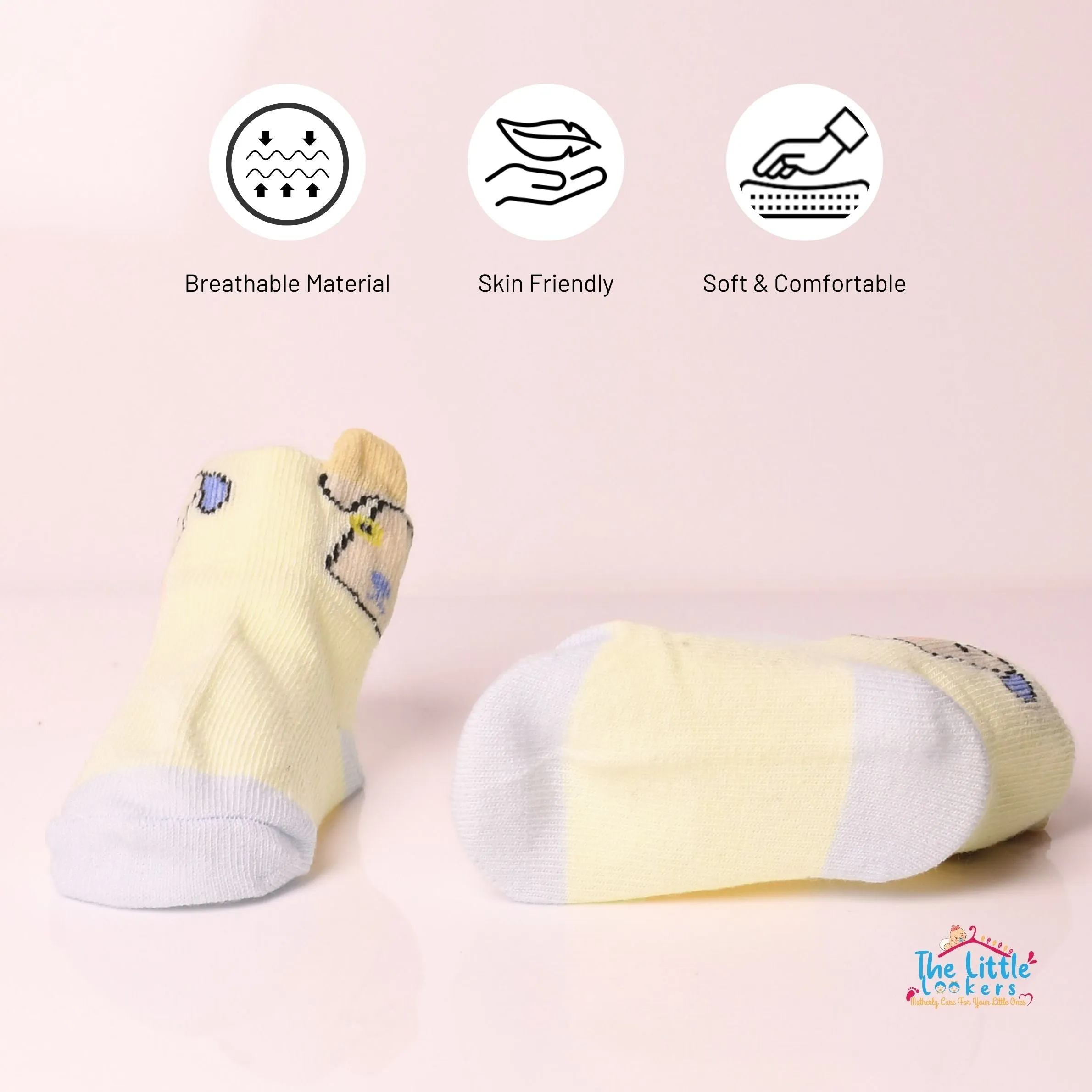 THE LITTLE LOOKERS Cute & Colorful Cotton Baby Socks Set for Baby Boys & Baby Girls ( Teddy )